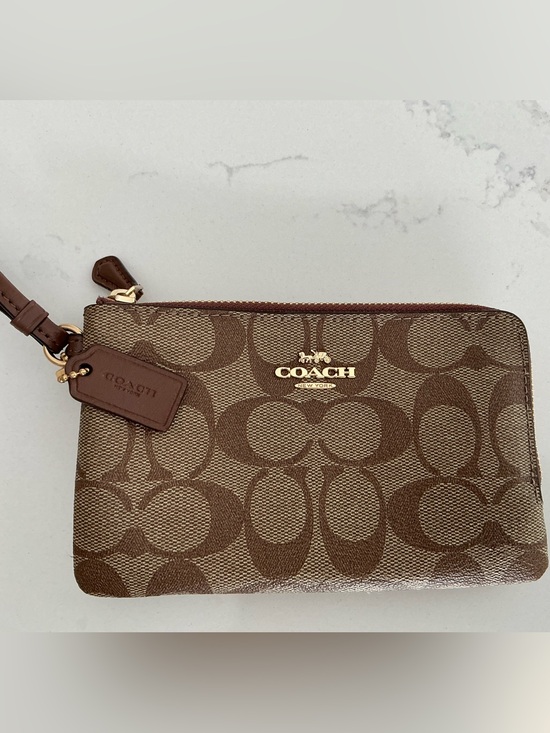 Coach Handbags - Coach Signature Canvas Zip Wristlet in Brown with Gold Hardware